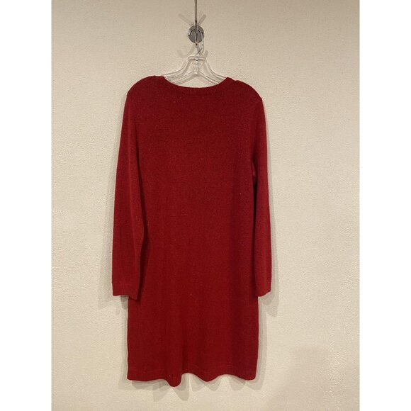 Talbots Side Tie Shimmer Shift Dress Dress Womens Large Red Sweater Long Sleeve - Picture 4 of 4